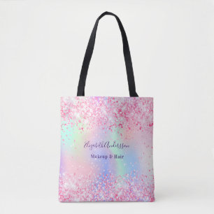 Blush pink holografische naam bedrijf tote bag