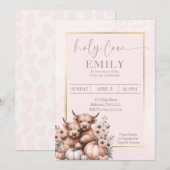 Blush Pink Holy Koe Girl Baby Kaart (Voorkant / Achterkant)