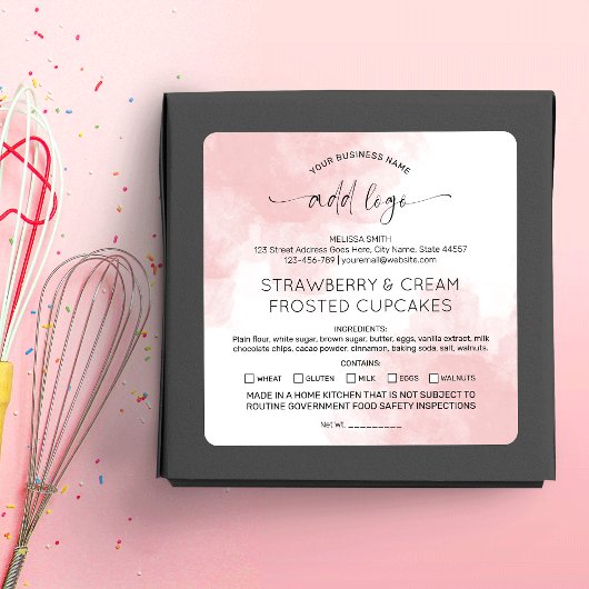 Blush Pink Home Bakkerij Cottage Law Ingrediënten Vierkante Sticker