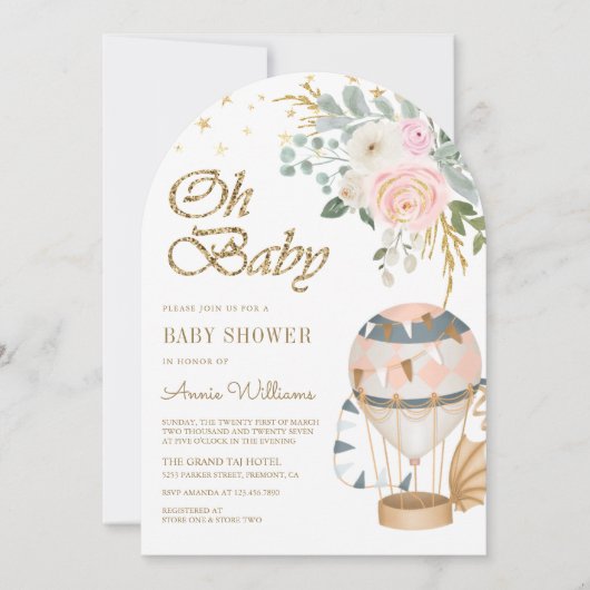 Blush Pink Hot Air Balloon Arch Baby shower Kaart (Voorkant)