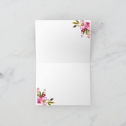 Blush Pink Hot Pink Floral Monogrammed Note Kaart (Binnen)