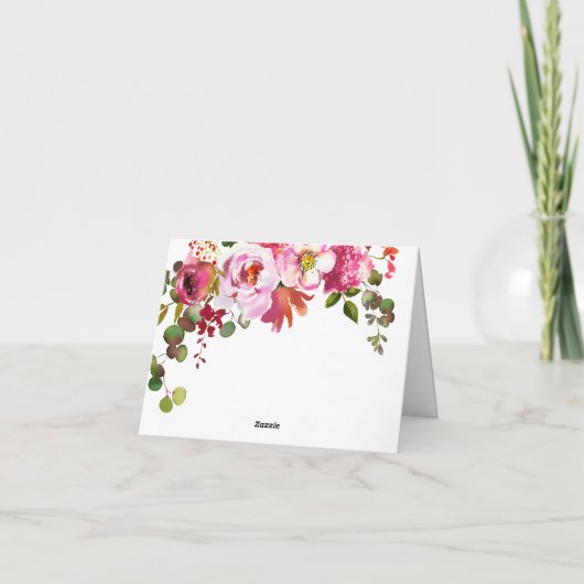 Blush Pink Hot Pink Floral Monogrammed Note Kaart (Achterkant)