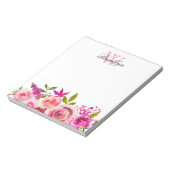Blush Pink Hot Pink Garden Floral Monogramed Note Notitieblok (Linkerzijde)