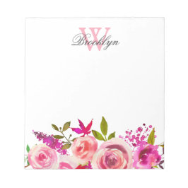 Blush Pink Hot Pink Garden Floral Monogramed Note Notitieblok