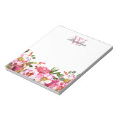 Blush Pink Hot Pink Garden Floral Monogramed Notitieblok (Linkerzijde)