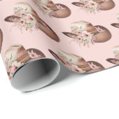 Blush Pink Howdy Cowgirl Bloemen Westerne Petten Cadeaupapier (Rol Hoek)