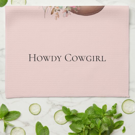Blush Pink Howdy Cowgirl Bloemen Westerne Petten Theedoek (Gevouwen)