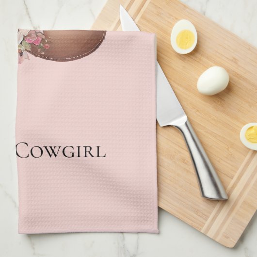 Blush Pink Howdy Cowgirl Bloemen Westerne Petten Theedoek (Quarter Fold)