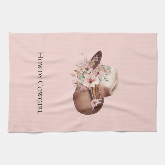 Blush Pink Howdy Cowgirl Bloemen Westerne Petten Theedoek (Horizontaal)