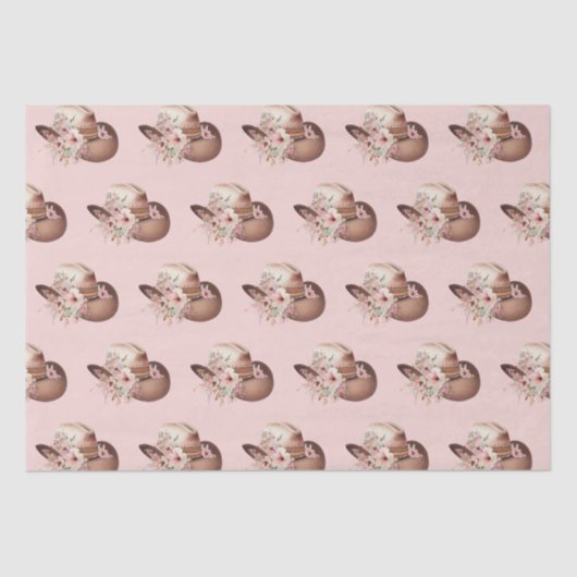 Blush Pink Howdy Cowgirl Bloemen Westerne Petten Tissuepapier (Voorkant)