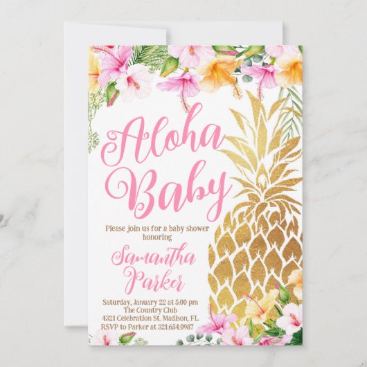 Blush Pink Hula op Luau Pineapple Baby shower Kaart (Voorkant)