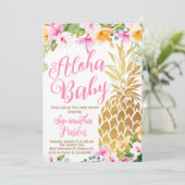 Blush Pink Hula op Luau Pineapple Baby shower Kaart (Staand voorkant)