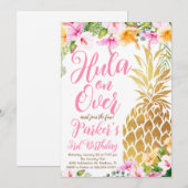 Blush Pink Hula over, Luau, Ananas Verjaardag Kaart (Voorkant / Achterkant)