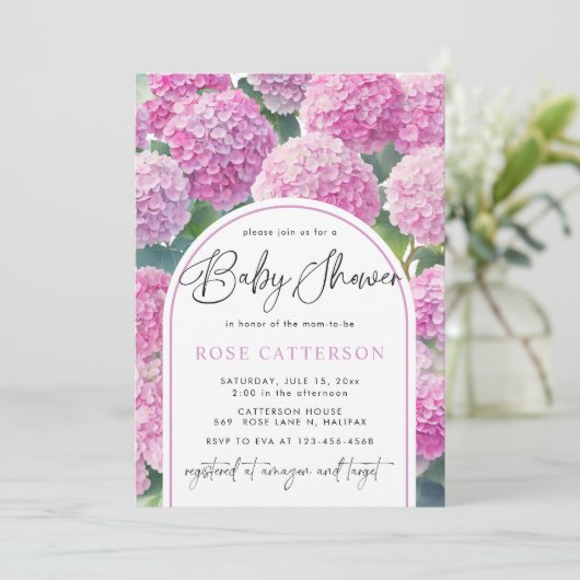 Blush Pink Hydrangea Baby shower Kaart (Staand voorkant)