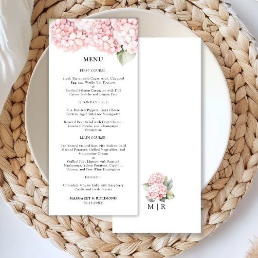 Blush Pink Hydrangea Elegant Bloemen Wedding Menu
