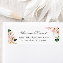 Blush Pink Hydrangea Floral Elegant Return Address Etiket