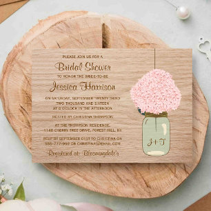 Blush Pink Hydrangea & Mason Jar Vrijgezellenfeest Kaart