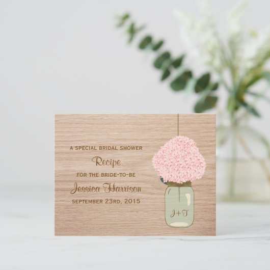 Blush Pink Hydrangea & Mason Jar Vrijgezellenfeest Uitnodiging Briefkaart (Staand voorkant)