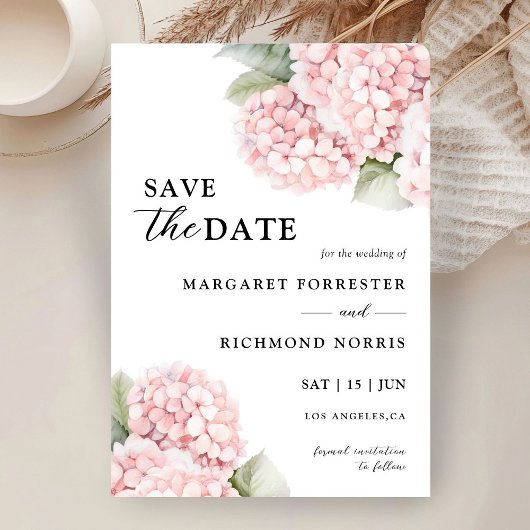 Blush Pink Hydrangea Wedding Save The Date Kaart