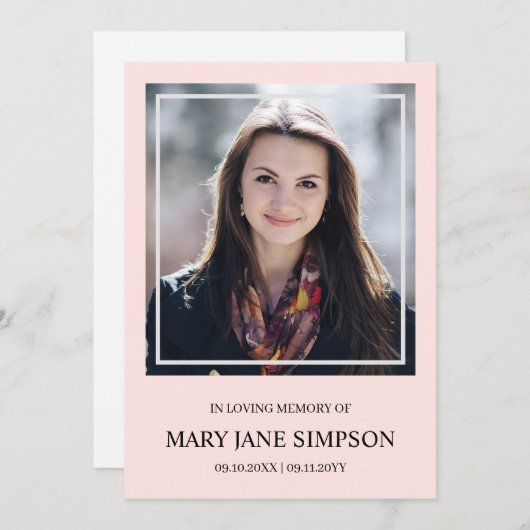 Blush PInk in liefhebbend geheugen Funeral Photo (Voorkant / Achterkant)