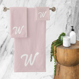Blush Pink Initiaal Monogram Retro Typografie Bad Handdoek