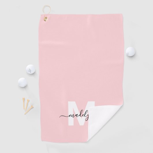 Blush Pink Initiaal naam monogram Golfhanddoek (Insitu)