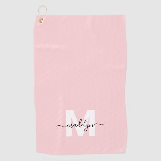 Blush Pink Initiaal naam monogram Golfhanddoek (Voorkant)