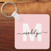 Blush Pink Initiaal naam monogram Sleutelhanger (Voorkant)