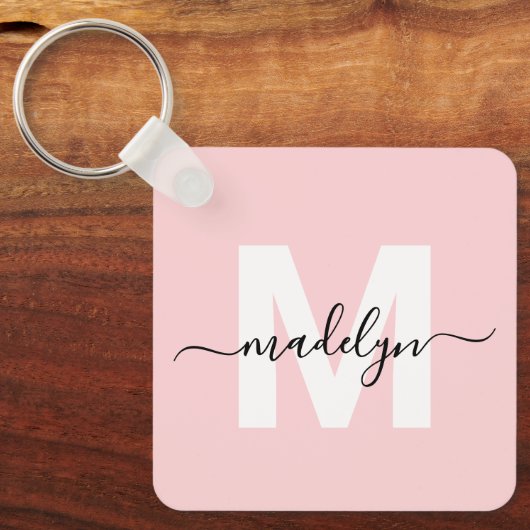 Blush Pink Initiaal naam monogram Sleutelhanger (Voorkant)