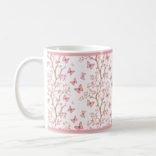 Blush Pink Ink Outlined Floral Mug Koffiemok (Links)