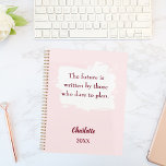 Blush pink inspirational quote 2026 planner<br><div class="desc">A soft blush pink background,  with a white brush stroke. Inspiratiional,  motivational Quote:  The future is written by those who dare to plan.  Personalize and add your name and a year.</div>