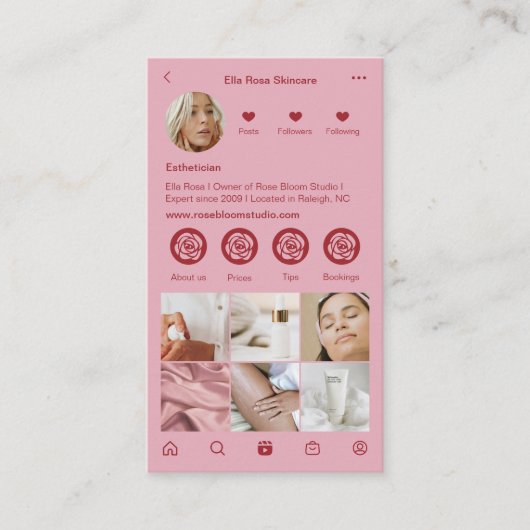 Blush Pink Instagram Business Card Visitekaartje (Voorkant)