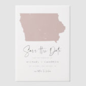 Blush Pink Iowa Kaart Minimalist Bewaar de datum Vellum Uitnodigingen (Voorkant)
