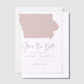 Blush Pink Iowa Kaart Minimalist Bewaar de datum Vellum Uitnodigingen (Offset)