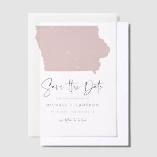 Blush Pink Iowa Kaart Minimalist Bewaar de datum Vellum Uitnodigingen