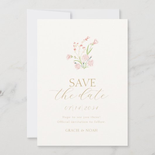 Blush Pink & Ivoor Wildflower Wedding Save The Date (Voorkant)