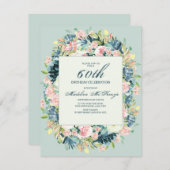  Blush Pink Ivory Floral Mint 60th Birthday Kaart (Voorkant / Achterkant)