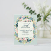 Blush Pink Ivory Floral Mint 90th Birthday Kaart (Staand voorkant)