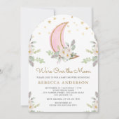 Blush Pink Ivory Floral Moon Arch Baby shower Kaart (Voorkant)