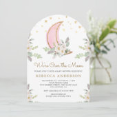 Blush Pink Ivory Floral Moon Arch Baby shower Kaart (Staand voorkant)