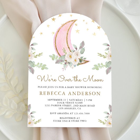 Blush Pink Ivory Floral Moon Arch Baby shower Kaart