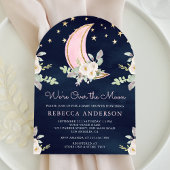 Blush Pink Ivory Floral Moon Arch Navy Baby shower Kaart