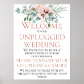 Blush Pink Ivory Floral Unplugged Wedding Ceremony Poster (Voorkant)