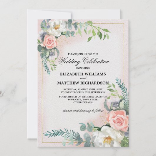 Blush Pink Ivory Floral Waterverf Wedding Kaart (Voorkant)