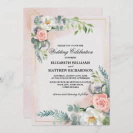 Blush Pink Ivory Floral Waterverf Wedding Kaart
