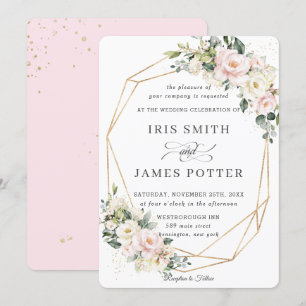 Blush Pink Ivory Floral Wedding Gold Geometric Kaart