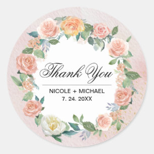 Blush Pink Ivory Floral Wreath Weddenschap Bedankt Ronde Sticker