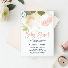 Blush Pink Ivory Peony Baby shower Invitation Kaart