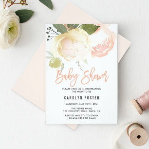 Blush Pink Ivory Peony Baby shower Invitation Kaart