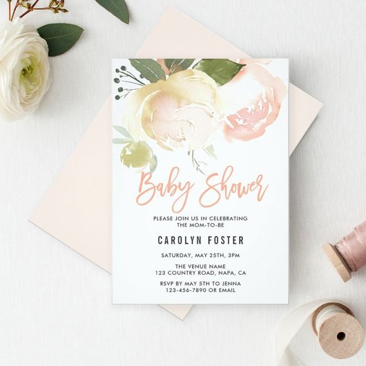 Blush Pink Ivory Peony Baby shower Invitation Kaart